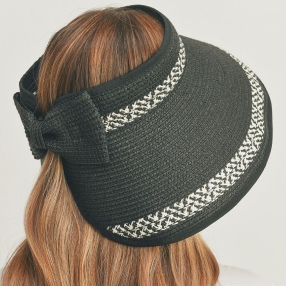 Black and Cream Wide-Brimmed Sun Hat with Decorative Bands - Picture 1 of 10